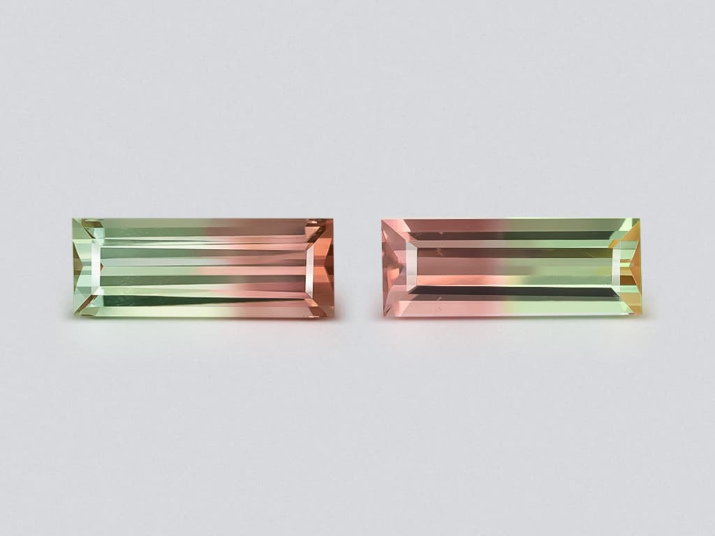 Pair of watermelon tourmalines baguette cut 17.71 carats, Africa ID 11060