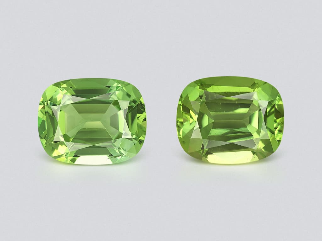 Pair of green tourmalines cushion cut 13.79 carats, Colombia ID 11061