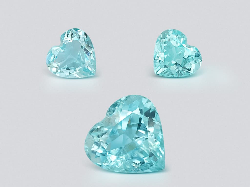 Set of tourmalines Paraiba Greenish Blue heart shape 3.71 carats, Mozambique ID 10981