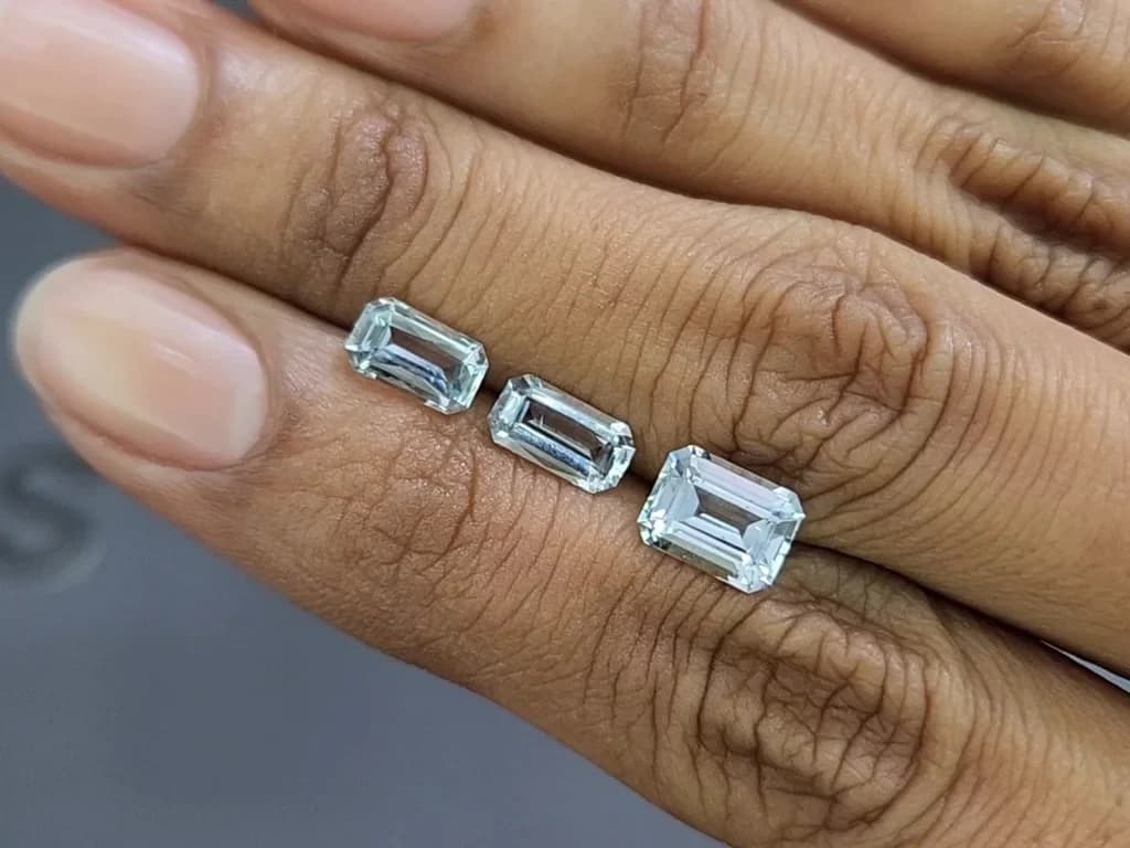 Set of aquamarines octagon cut 2.87 carats, Madagascar ID 11018