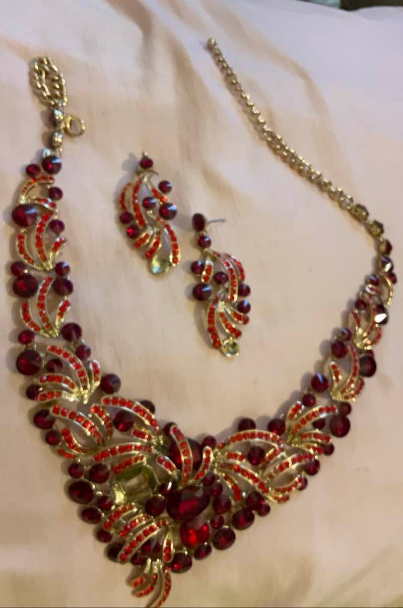 Red Stone Necklace and Earrings Set