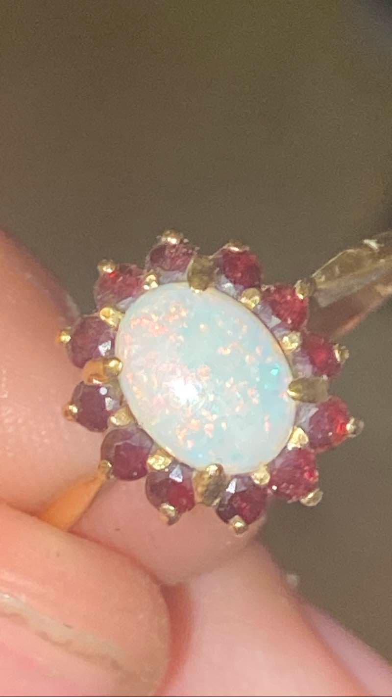 Opal Ring with Ruby Accents
