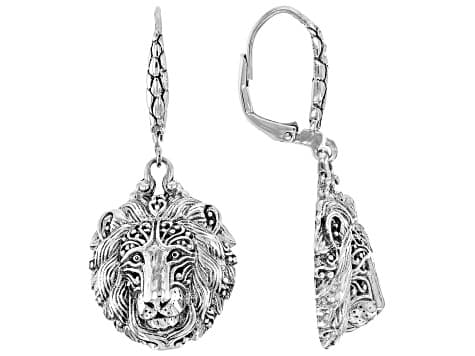 Silver Lion Dangle Earrings