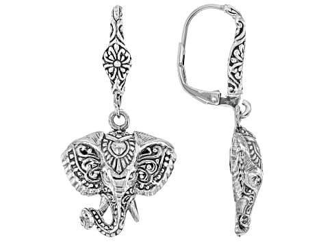 Sterling Silver Elephant Dangle Earrings