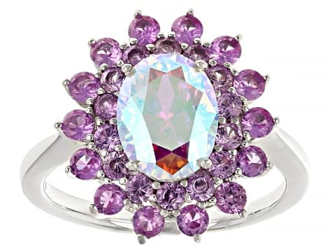 Aurora Borealis Cubic Zirconia And Lab Created Pink Sapphire Rhodium Over Silver Ring 4.93ctw