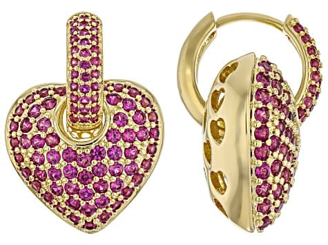 Lab Created Ruby 18k Yellow Gold Over Bass Earrings 2.30ctw