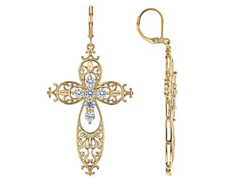 White Lab Created Sapphire 18k Yellow Gold Plated Earrings 1.53Ctw