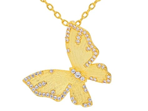 White Lab Created Sapphire 18K Yellow Gold Over Brass Brushed Pendant With Chain 0.51ctw