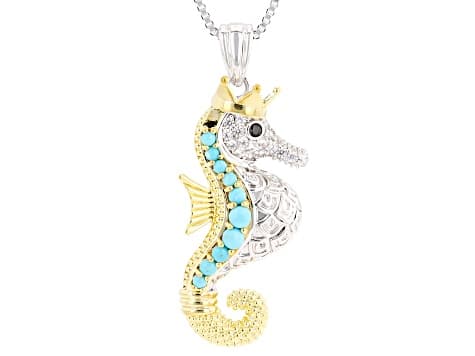 Blue Composite Turquoise Rhodium Plated Two-Tone Pendant with Chain 0.27ctw