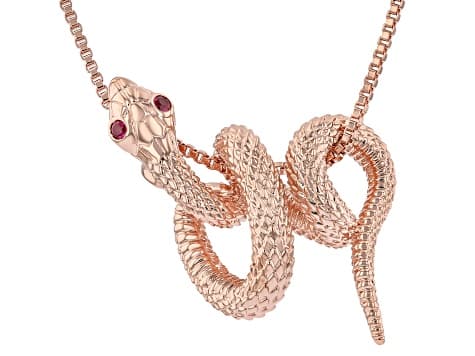Lab Created Ruby Copper Snake Pendant With Chain 0.09ctw