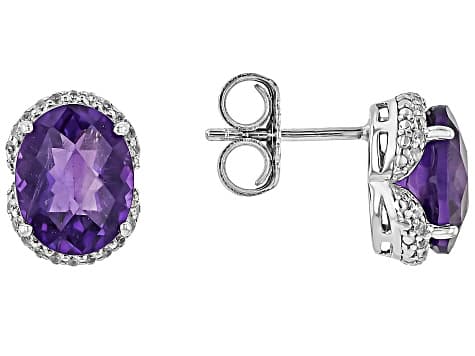 Purple African Amethyst Rhodium Over Sterling Silver Stud Earrings 2.76ctw