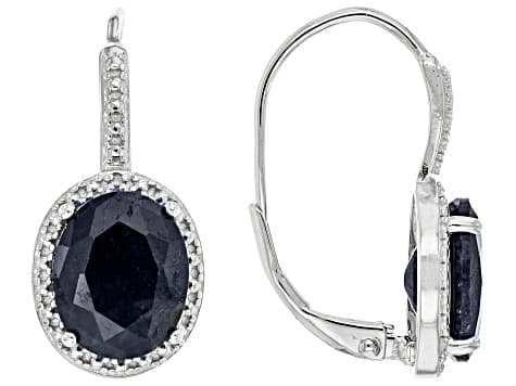 Blue Midnight Sapphire Rhodium Over Sterling Silver Earrings 5.51ctw