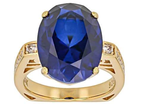 Blue Lab Created Sapphire 18k Yellow Gold Over Sterling Silver Ring 9.04ctw
