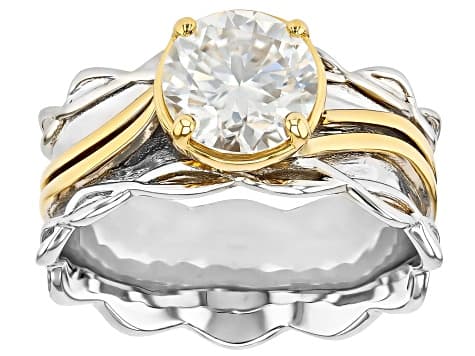 Moissanite Platineve And 14k Yellow Gold Over Sliver Ring 1.90ct DEW