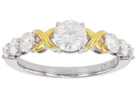Moissanite Platineve And 14k Yellow Gold Over Sterling Silver Ring 1.24ctw DEW