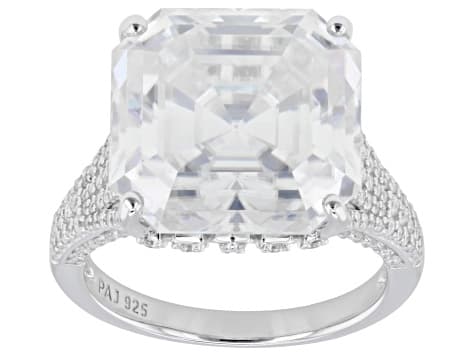 Asscher Cut Moissanite Platineve Cocktail Ring 16.60ctw DEW