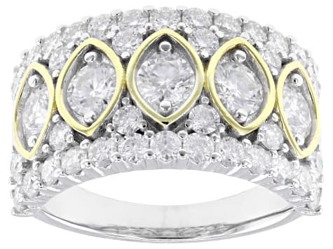 Moissanite Platineve And 14k Yellow Gold Over Silver Ring 2.09ctw DEW