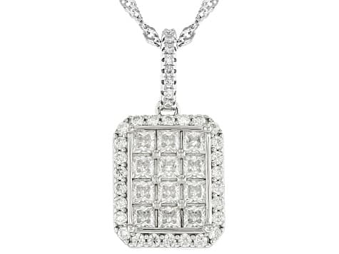 Moissanite Platineve Halo Pendant with Chain 1.79ctw DEW