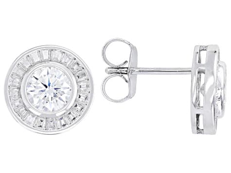 Moissanite Platineve Halo Earrings 2.00ctw DEW.