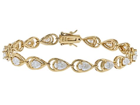 Pear Shape Moissanite 14K Yellow Gold Over Sterling Silver Tennis Bracelet 6.02ctw DEW