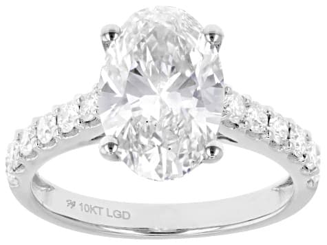 Certified Oval and Round White Lab-Grown Diamond H SI2 10K White Gold Ring 3.50ctw