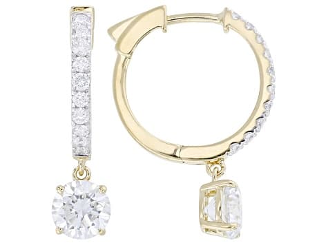 Certified Round White Lab-Grown Diamond G-H VS-SI 14K Yellow Gold Over Silver Earrings 2.50ctw