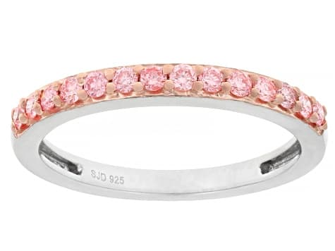 Round Pink Lab-grown Diamond SI Rhodium Over Sterling Silver Ring 0.30ctw