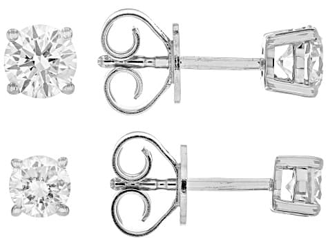 Round Lab-Grown Diamond G-H VS Rhodium Over Sterling Silver Solitaire Stud Earrings 2 Pairs 1.50ctw
