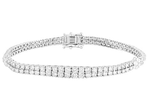 Round White Lab-Grown Diamond G-H VS Rhodium Over Sterling Silver Tennis Bracelet 5.50ctw