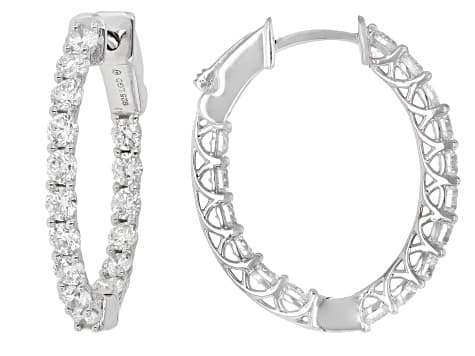 Round White Lab-Grown Diamond G-H VS Rhodium Over Sterling Silver Hoop Earrings 2.00ctw
