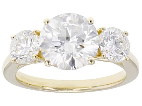 Certified White Lab-Grown Diamond E-F VS2 14K Yellow Gold 3-Stone Ring 4.00ctw