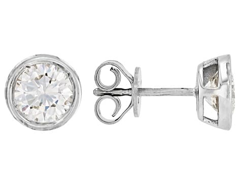 White Lab-Grown Diamond G-H VS Rhodium Over Sterling Silver Solitaire Stud Earrings 1.85ctw