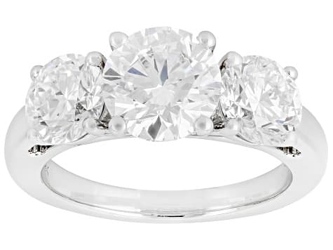 White Lab-Grown Diamond F VS 14K White Gold 3-Stone Ring 4.00ctw