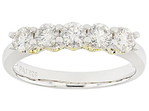 Moissanite Platineve and 14k Yellow Gold Over Silver Two Tone Band Ring .80tw DEW
