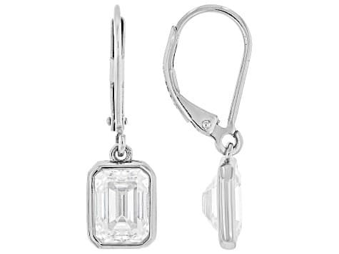 Emerald Cut Moissanite Platineve Solitaire Earrings 3.50ctw DEW.