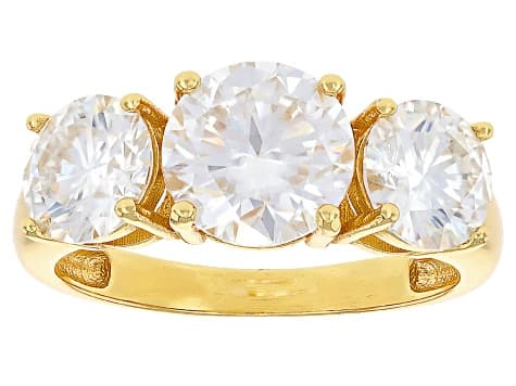 Moissanite 14k Yellow Gold Over Silver 3 Stone Ring 3.90ctw DEW.