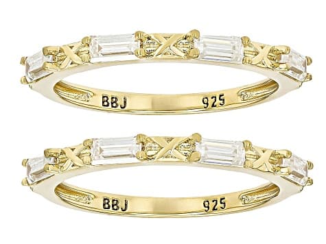Moissanite 14k Yellow Gold Over Silver Set Of 2 Stackable Rings 0.72ctw DEW.