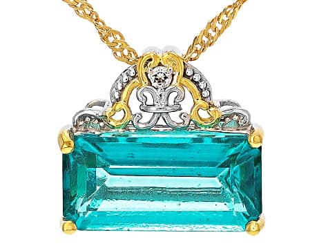 Paraiba Color Topaz With White Topaz Rhodium & 18K Gold Over Silver Pendant With Chain 4.42ctw