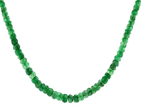 Green Emerald Rhodium Over Sterling Silver Necklace