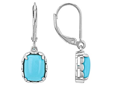 9x7mm Rectangular Cushion Sleeping Beauty Turquoise Rhodium Over Sterling Silver Earrings
