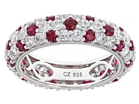 Lab Created Ruby and White Cubic Zirconia Platineve Ring 5.18ctw