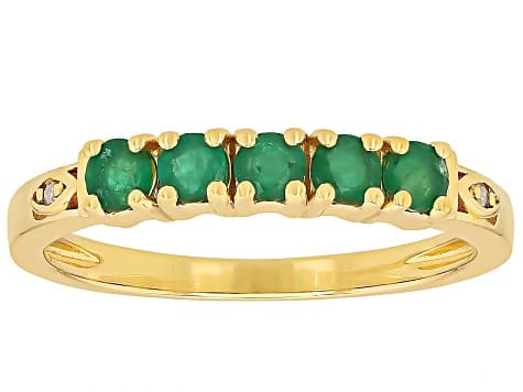 Green Zambian Emerald 18k Yellow Gold Over Sterling Silver Ring 0.44ctw