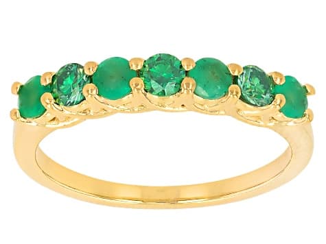 Green Zambian Emerald with Green Moissanite 18K Yellow Gold Over Sterling Silver Ring 0.68ctw