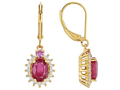 Red Mahaleo(R) Ruby 18K Yellow Gold Over Sterling Silver Earrings 3.44ctw