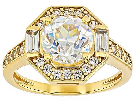 Old European Cut Strontium Titanate 18k Yellow Gold Over Sterling Silver Ring 3.28ctw