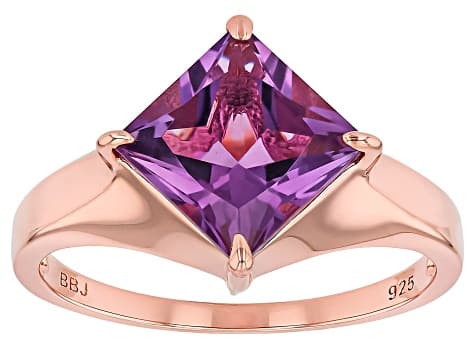 Princess Cut Canela Amethyst 18k Rose Gold Over Sterling Silver Solitaire Ring 1.78ct