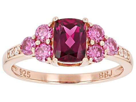 Grape Color Garnet With Pink Moissanite Fireยฎ & White Zircon 18k Rose Gold Over Silver Ring 1.83ctw