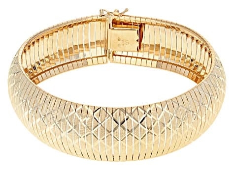 18k Yellow Gold Over Bronze Diamond Cut Flex Bangle 7.5 inch