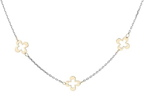 10K Yellow Gold & Rhodium Over Sterling Silver Clover Station Necklace