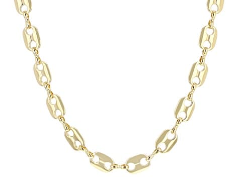 18k Yellow Gold Over Bronze Polished Flat Mariner 20 Inch Necklace